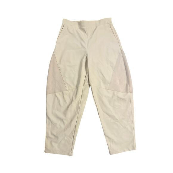 Women S Parker Cream Vegan Faux Leather Pants Side Zip Ankle Relaxed Ivory - Picture 1 of 6